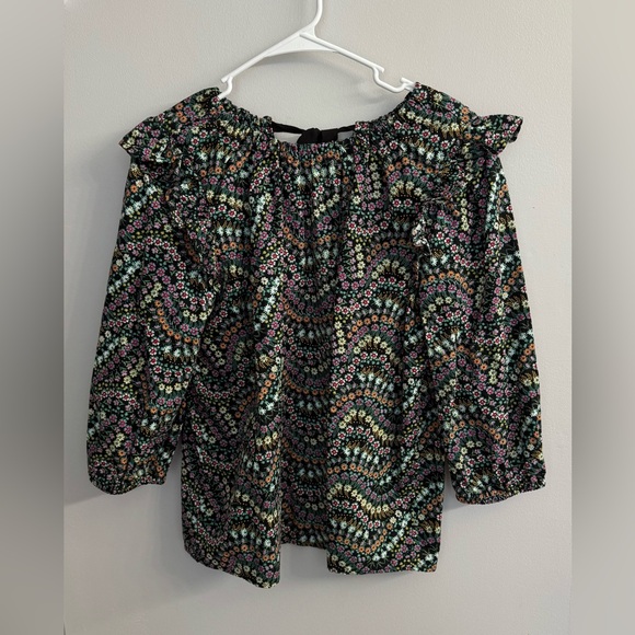 Ann Taylor LOFT Garden Dobby Tie Back Ruffle Blouse Womens Large Petite Floral - Picture 1 of 11